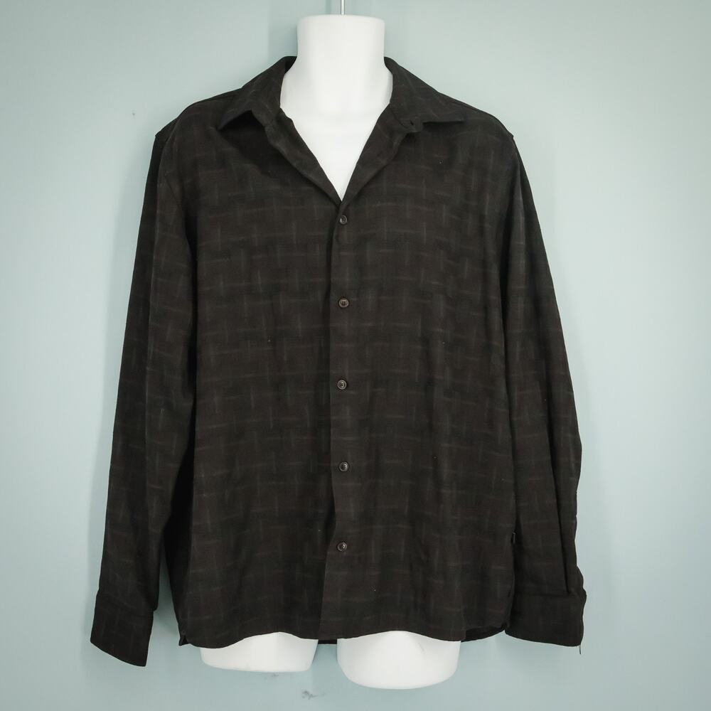 Ted Baker 5 Size Large L Black Tonal Plaid Button Front Cotton Blend Shirt - Picture 2 of 7